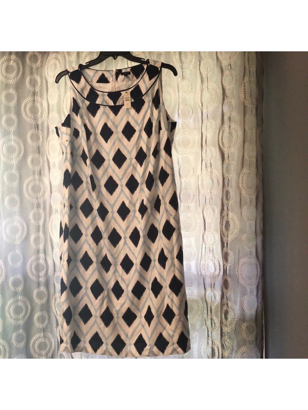 Talbots Black and White Geometric Midi Shift Dress